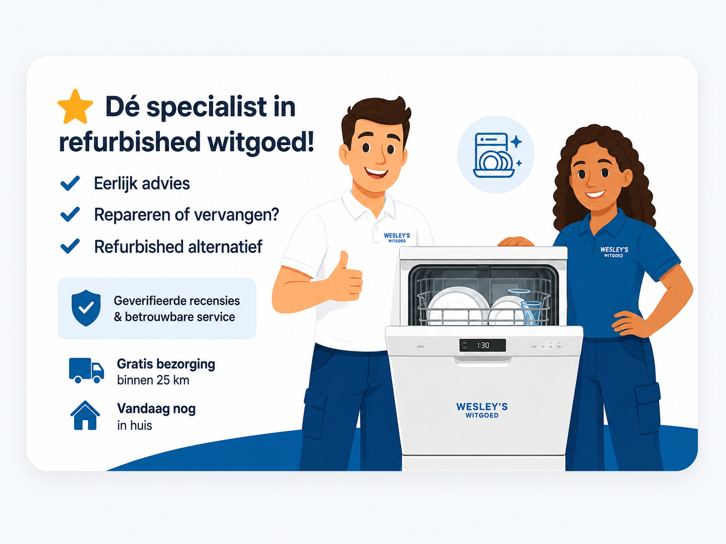 Vaatwasser stuk repareren of vervangen bij Wesley's Witgoed