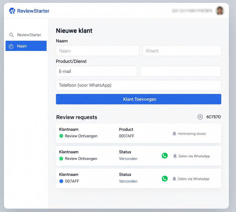Dashboard van Reviewstarter