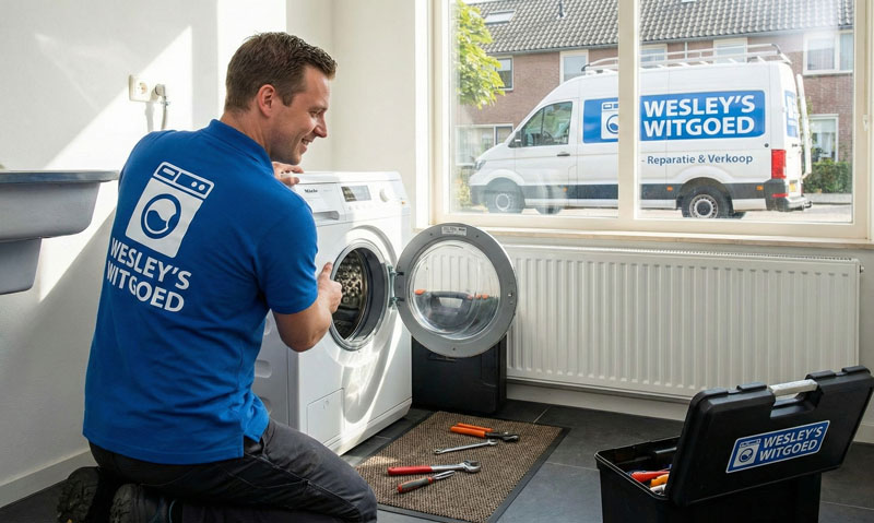 Technische controle van een refurbished wasmachine bij Wesley’s Witgoed